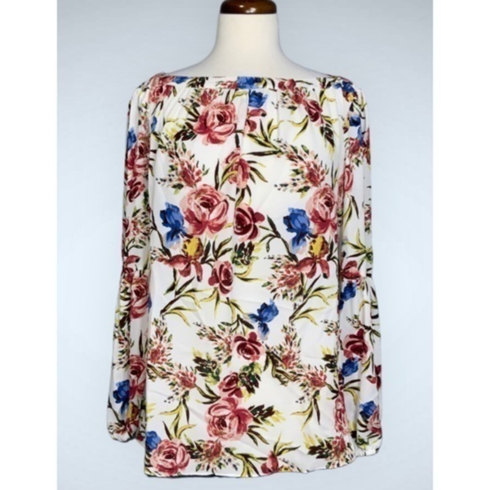 Zac & Rachel NWT Red & White Floral Long Sleeve Blouse Large